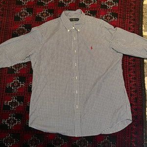Polo Ralph Lauren XL Navy Blue and White Checkered Button Down Dress Shirt